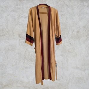 Vintage 1970s Omega Canada Made Color Block Velvet Dressing Gown Maroon Tan OS